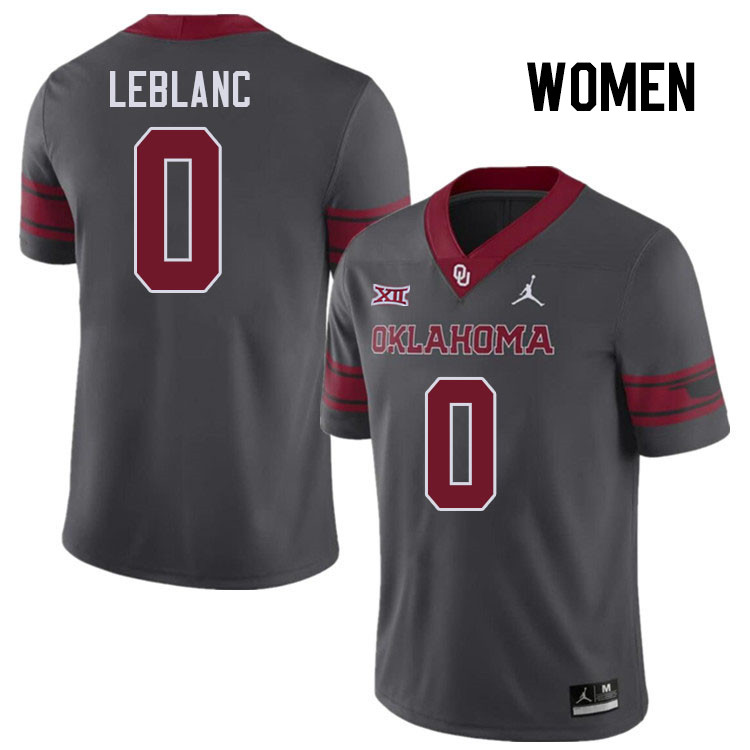 Women #0 Derrick LeBlanc Oklahoma Sooners College Football Jerseys Stitched-Charcoal - Click Image to Close